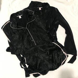 Victoria Secret Black Romper & Polka Striped Robe lot XS Sleepwear